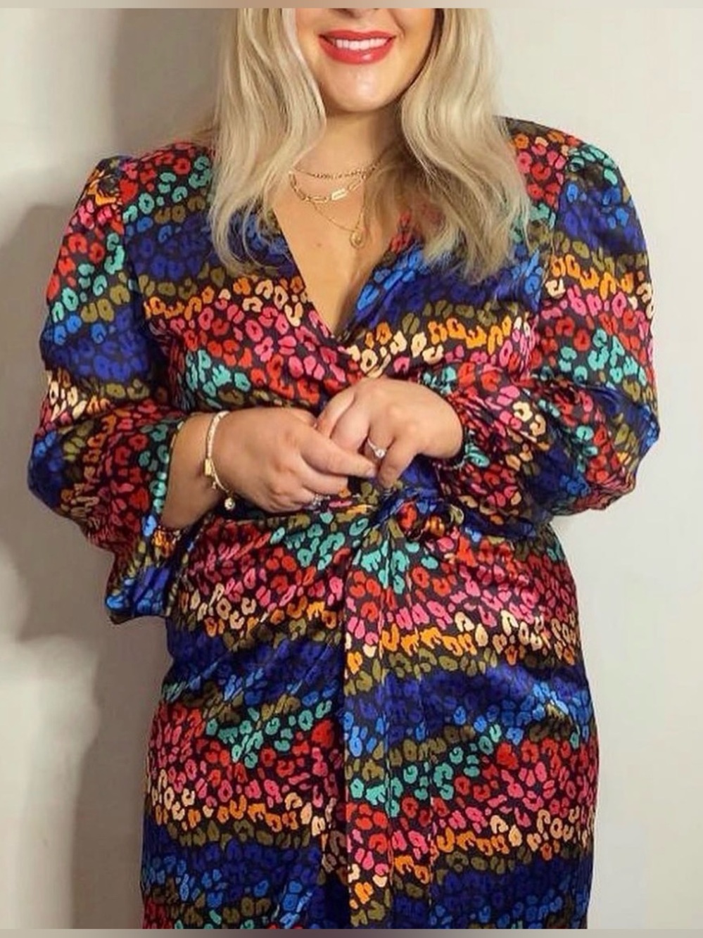 Never Fully Dressed Multicolor Leopard Print Tie-Front Blouse and Wrap Skirt Set